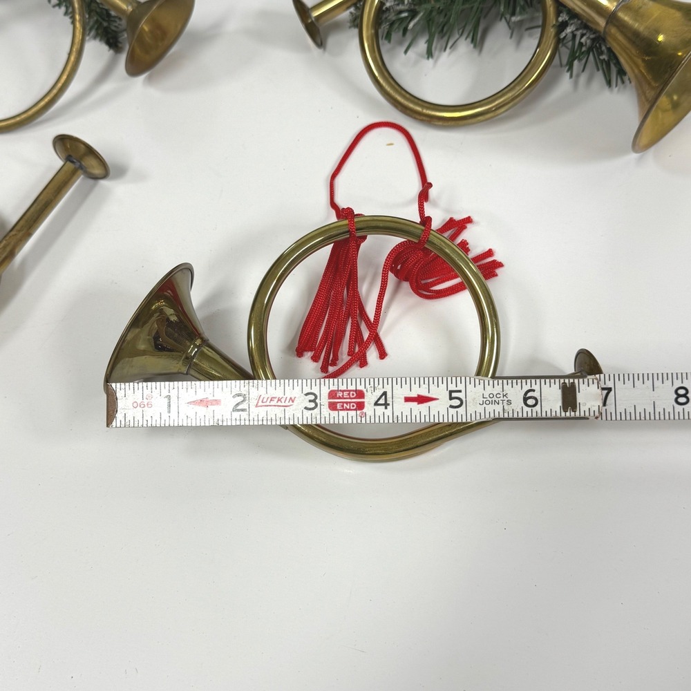 Set of 4 Vintage Brass French Horn Christmas Ornaments- Wreath decor - Picture 4 of 9